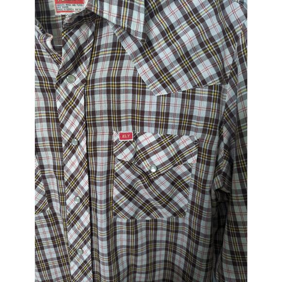 Vintage 70's Ely Plains Western Style Plaid Shirt Pearl Snap Buttons - Picture 5 of 9